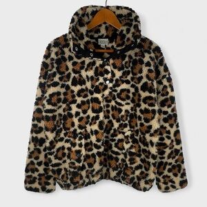 J. CREW Vintage Fleece Womens Small Snap-Collar Sherpa Leopard Print Sweatshirt